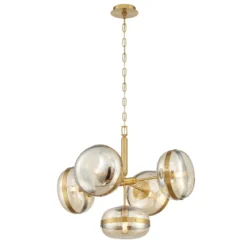 Elstead Lighting LED Pendelleuchte 5-flammig Nottingham Antikmessing Bernstein