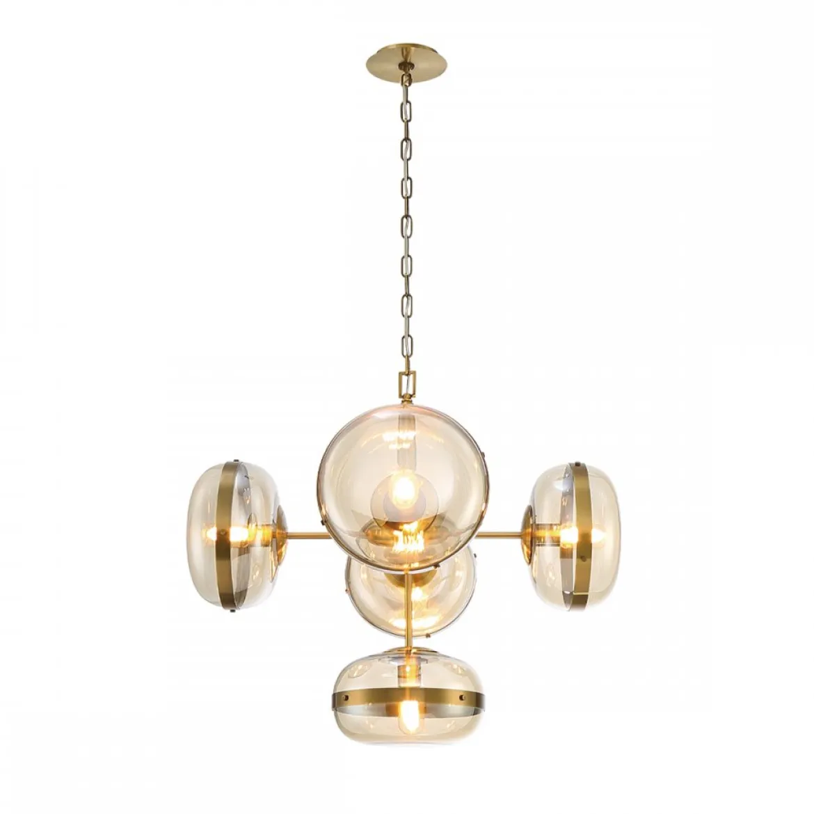Elstead Lighting LED Pendelleuchte 5-flammig Nottingham Antikmessing Bernstein