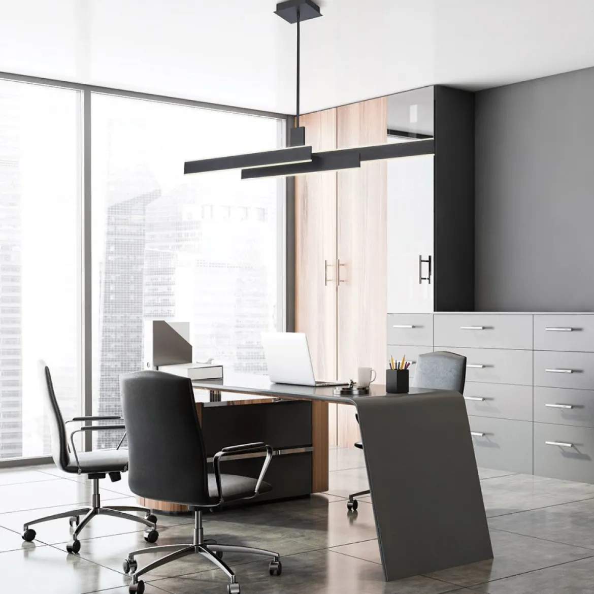 Elstead Lighting LED Pendelleuchte Cameno linear Mattschwarz 3000K