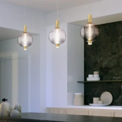 Elstead Lighting LED Pendelleuchte Palmas 1-flammig Gold Rauchglas 3000K