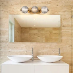Elstead Lighting LED Wandleuchte Palmas 3-flammig 3000K gold Rauchglas