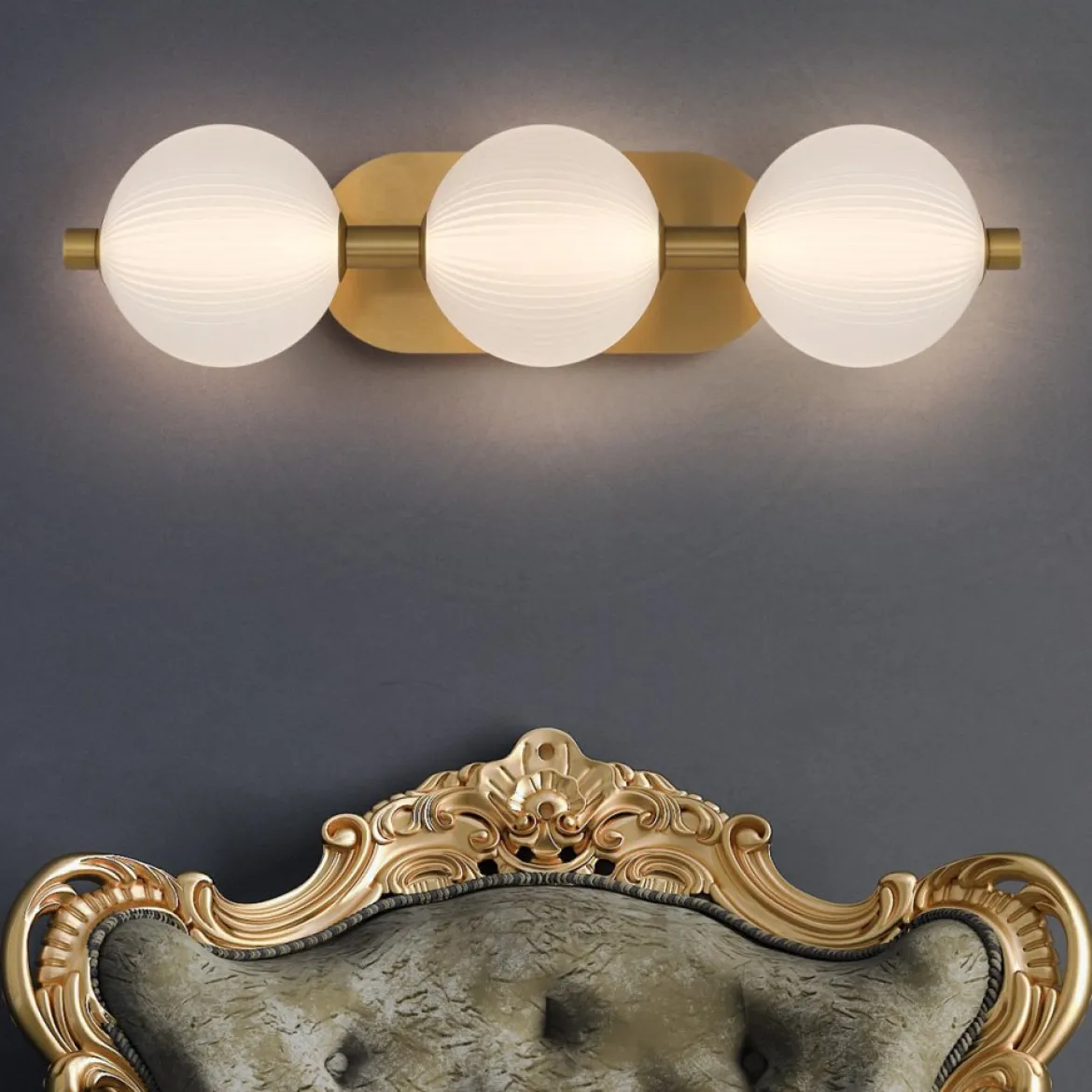 Elstead Lighting LED Wandleuchte Palmas 3-flammig 3000K gold Rauchglas