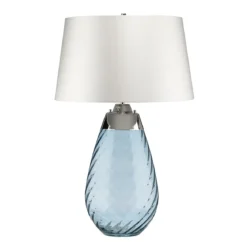 Elstead Lighting Lena Tischleuchte Large 2-Light Blau Nickel Stoffschirm Altweiß 74cm