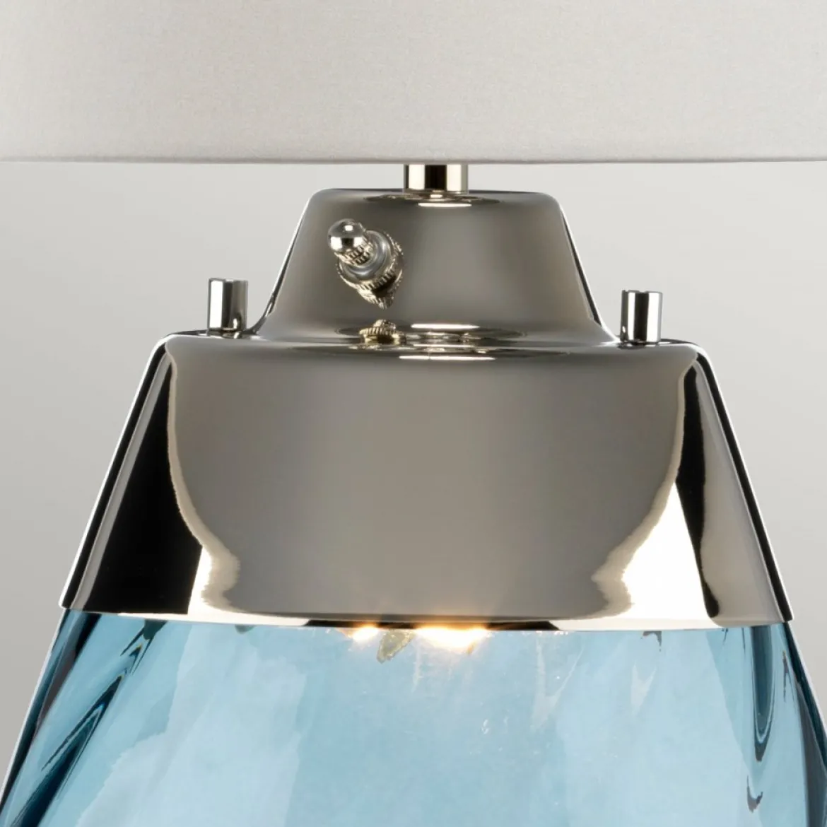 Elstead Lighting Lena Tischleuchte Large 2-Light Blau Nickel Stoffschirm Altweiß 74cm