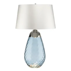 Elstead Lighting Lena Tischleuchte Large 2-Light Blau Nickel Stoffschirm Altweiß 74cm