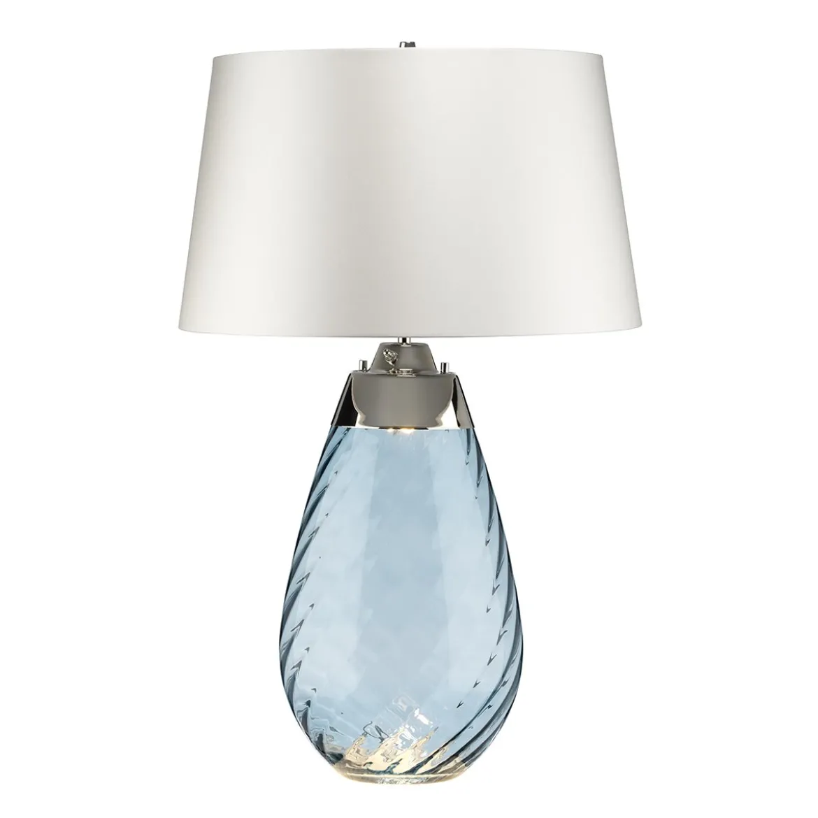 Elstead Lighting Lena Tischleuchte Large 2-Light Blau Nickel Stoffschirm Altweiß 74cm