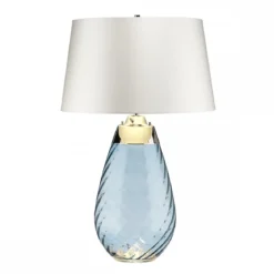 Elstead Lighting Lena Tischleuchte Large 2-Light Blau Nickel Stoffschirm Altweiß 74cm