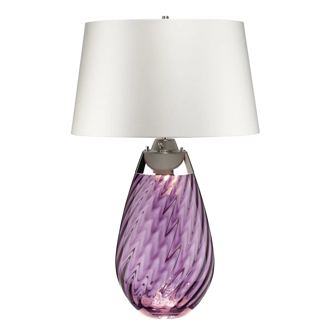 Elstead Lighting Lena Tischleuchte Large 2-Light Pflaume Nickel Stoffschirm Kaltweiß 74cm