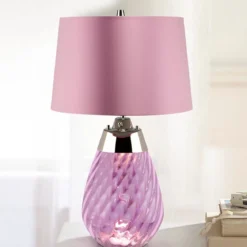 Elstead Lighting Lena Tischleuchte Small 2-Light Pflaume Nickel Stoffschirm lila 61cm