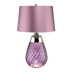 Elstead Lighting Lena Tischleuchte Small 2-Light Pflaume Nickel Stoffschirm lila 61cm