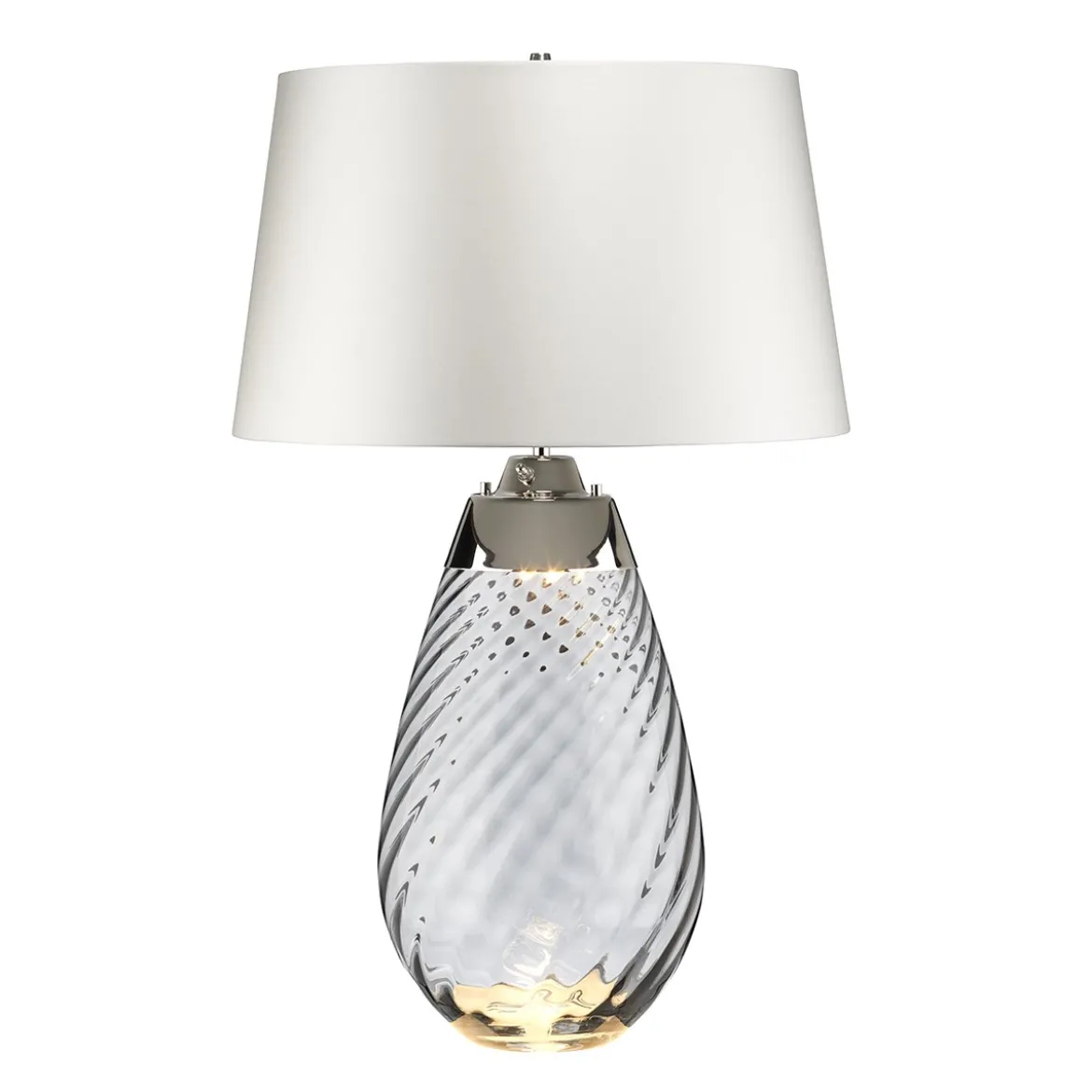Elstead Lighting Lena Tischleuchte Large 2-Light Rauchglas Nickel Stoffschirm Altweiß 74cm