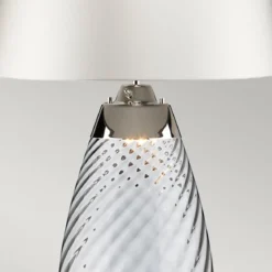 Elstead Lighting Lena Tischleuchte Large 2-Light Rauchglas Nickel Stoffschirm Altweiß 74cm