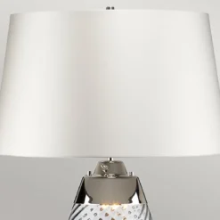 Elstead Lighting Lena Tischleuchte Large 2-Light Rauchglas Nickel Stoffschirm Altweiß 74cm