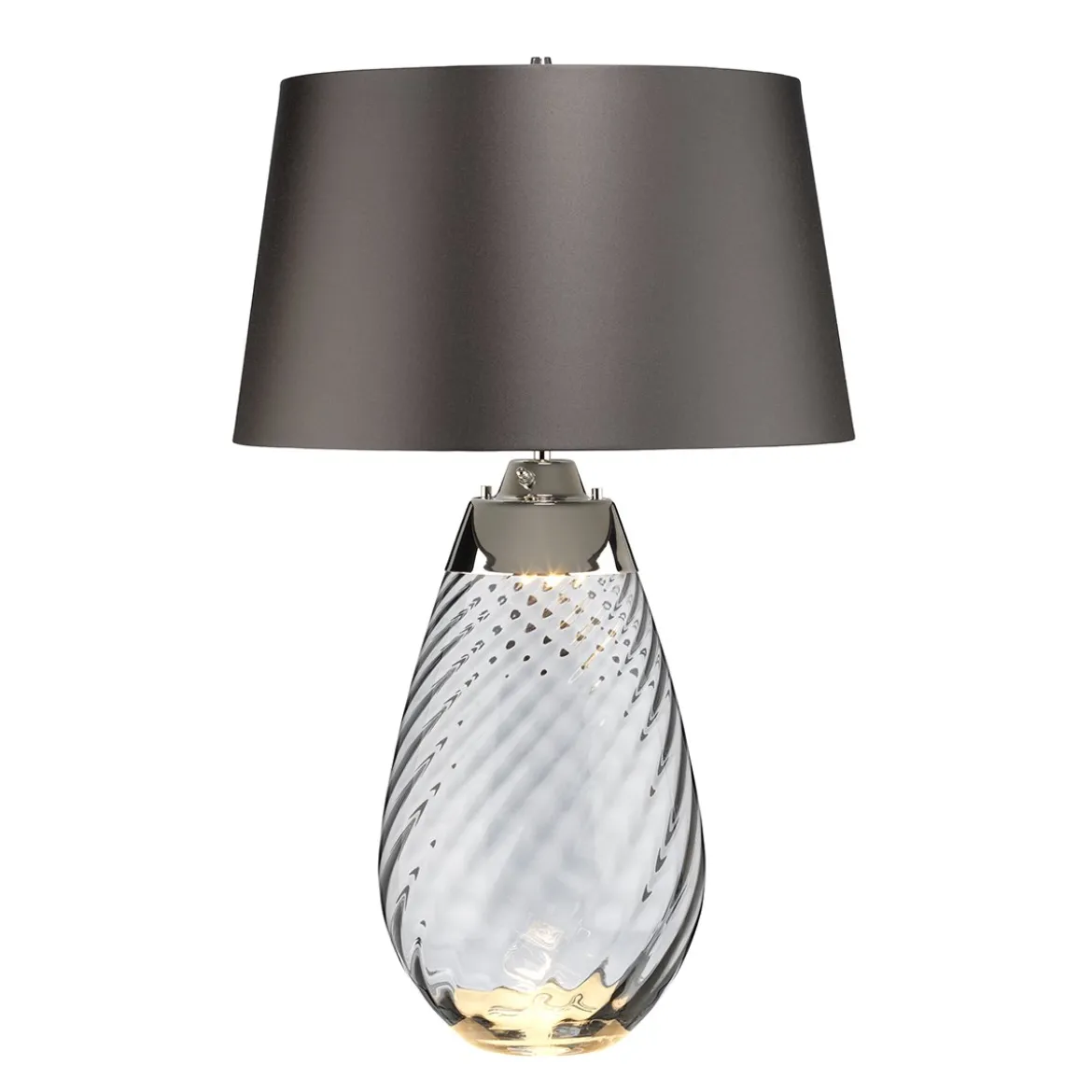 Elstead Lighting Lena Tischleuchte Large 2-Light Rauchglas Nickel Stoffschirm Grau 74cm