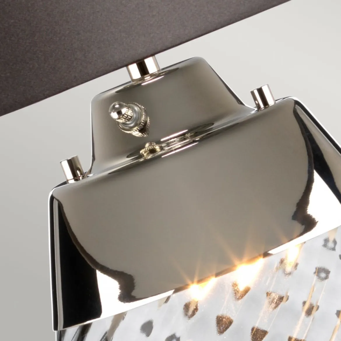 Elstead Lighting Lena Tischleuchte Large 2-Light Rauchglas Nickel Stoffschirm Grau 74cm