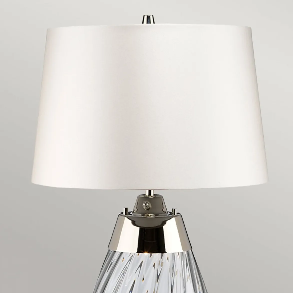 Elstead Lighting Lena Tischleuchte Small 2-Light Rauchglas Nickel Stoffschirm Kaltweiß 61cm