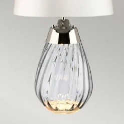 Elstead Lighting Lena Tischleuchte Small 2-Light Rauchglas Nickel Stoffschirm Kaltweiß 61cm