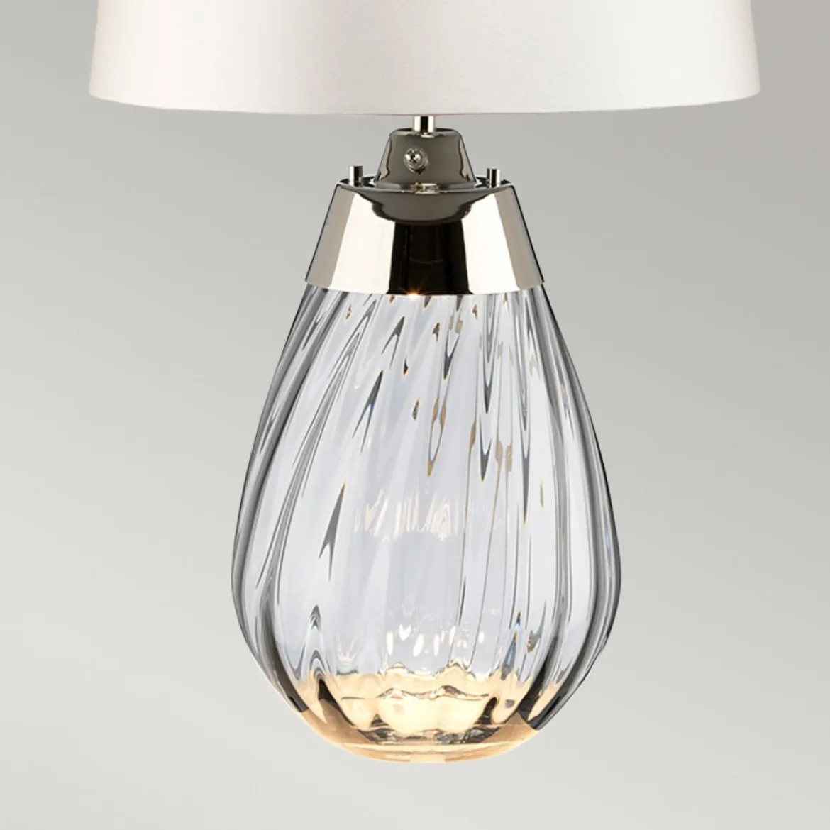 Elstead Lighting Lena Tischleuchte Small 2-Light Rauchglas Nickel Stoffschirm Kaltweiß 61cm
