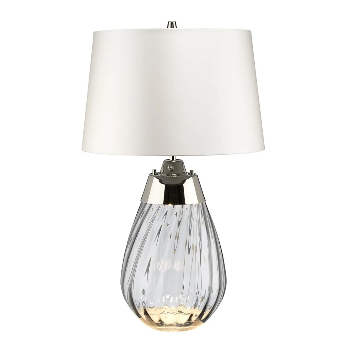 Elstead Lighting Lena Tischleuchte Small 2-Light Rauchglas Nickel Stoffschirm Kaltweiß 61cm