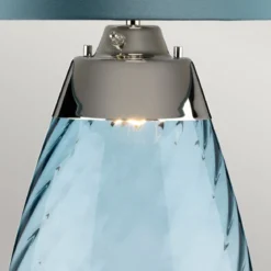 Elstead Lighting Lena Tischleuchte Large 2-Light Blau Nickel Stoffschirm Blau 74cm