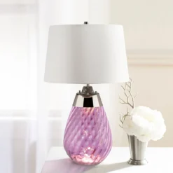 Elstead Lighting Lena Tischleuchte Small 2-Light Pflaume Nickel Stoffschirm Kaltweiß 61cm