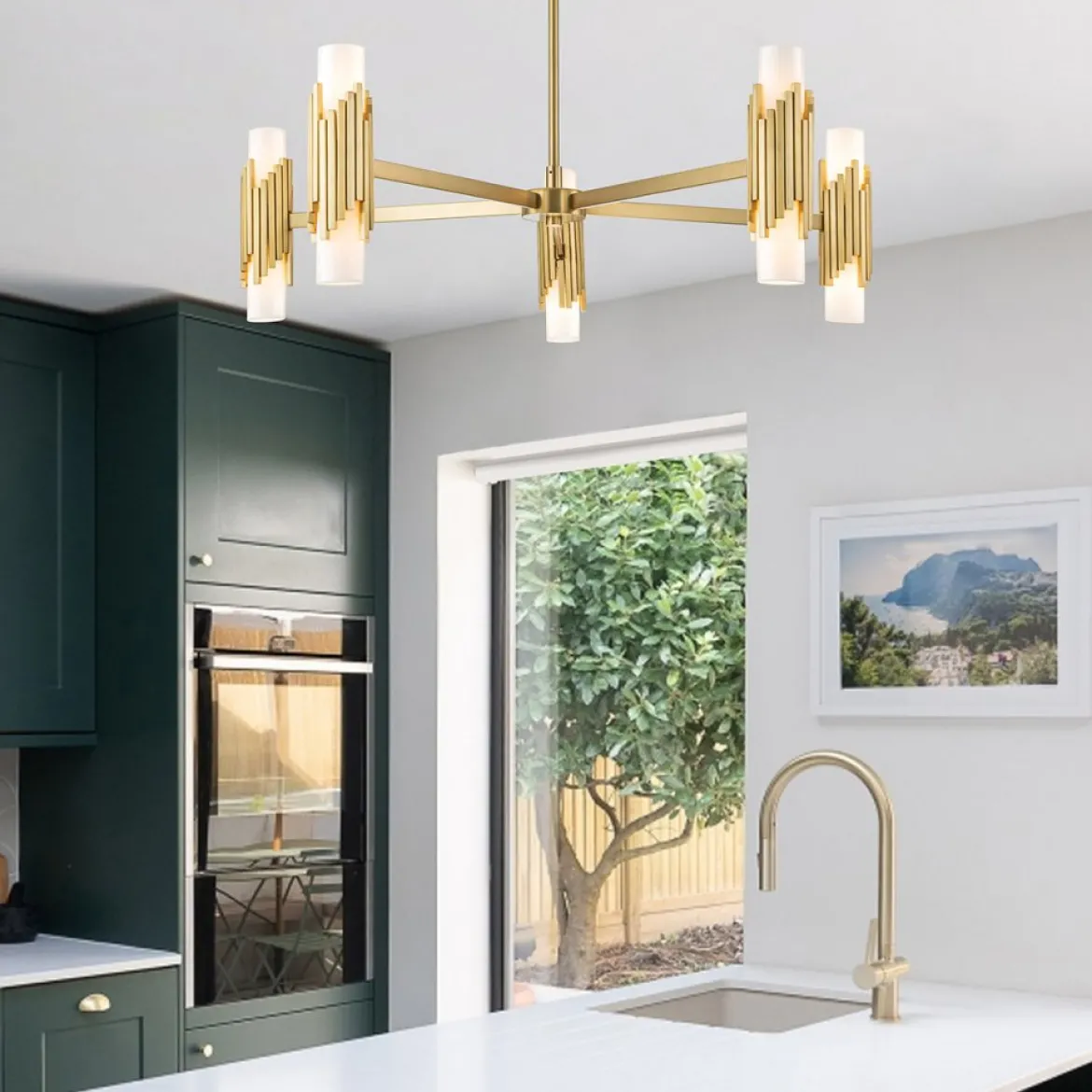 Elstead Lighting Marvele Kronleuchter 10-flammig Messing Opalglas