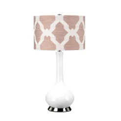 Elstead Lighting Milo Tischleuchte 1-Light Nickel Weiß Stoffschirm gemustert rosa 69cm