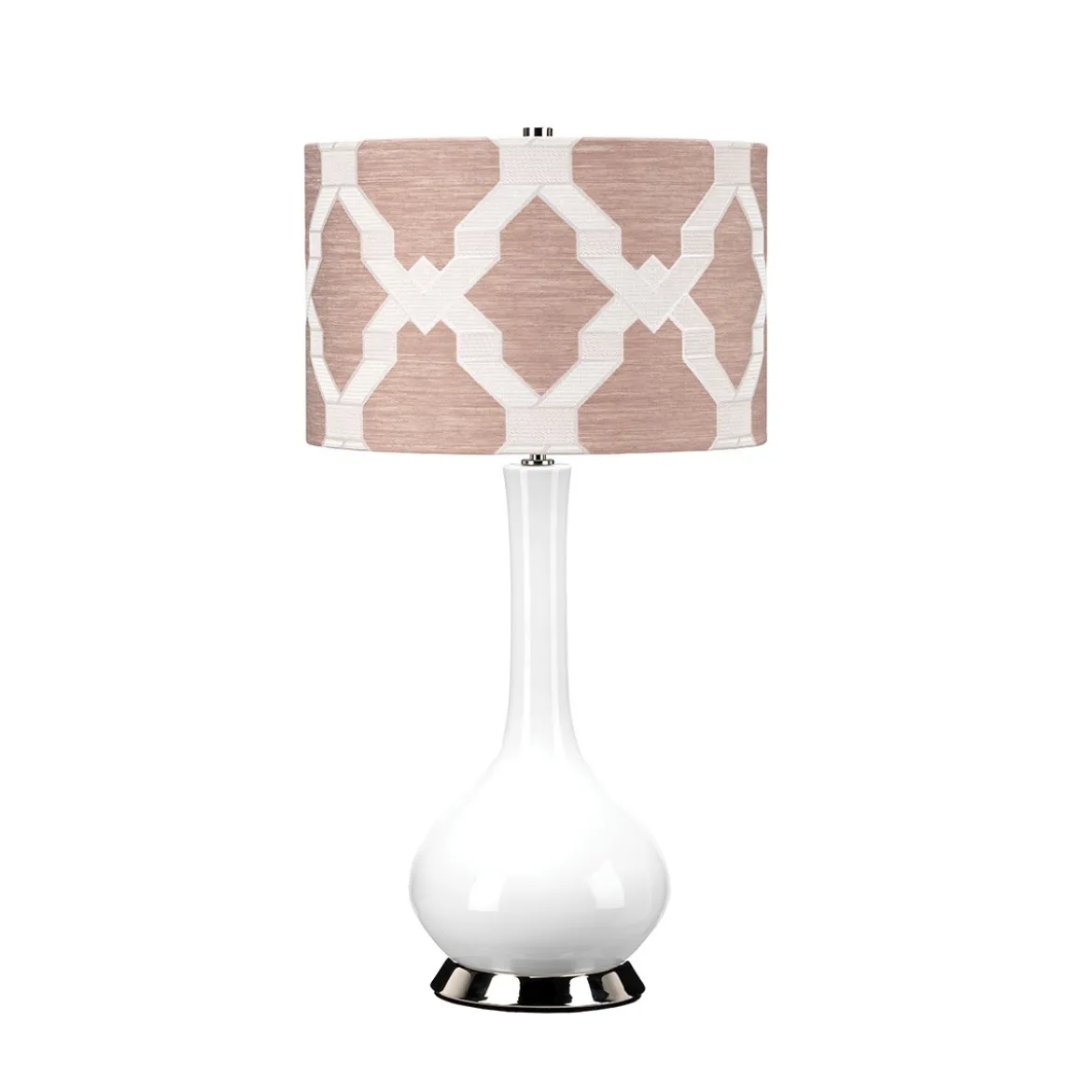 Elstead Lighting Milo Tischleuchte 1-Light Nickel Weiß Stoffschirm gemustert rosa 69cm