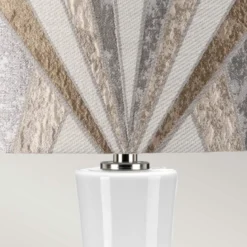Elstead Lighting Milo Tischleuchte 1-Light Nickel Weiß Stoffschirm gemustert silber 69cm