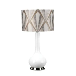 Elstead Lighting Milo Tischleuchte 1-Light Nickel Weiß Stoffschirm gemustert silber 69cm