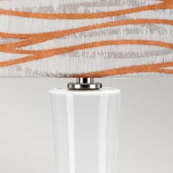 Elstead Lighting Milo Tischleuchte 1-Light Nickel Weiß Stoffschirm gemustert orange 69cm
