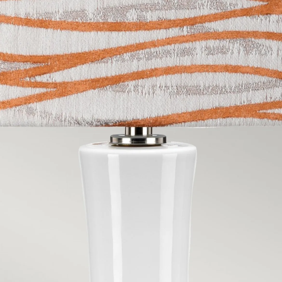 Elstead Lighting Milo Tischleuchte 1-Light Nickel Weiß Stoffschirm gemustert orange 69cm