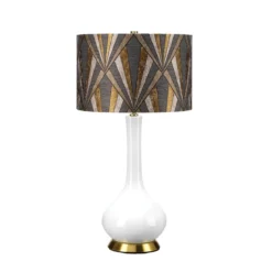 Elstead Lighting Milo Tischleuchte 1-Light Messing Weiß Stoffschirm gemustert graubraun 69cm