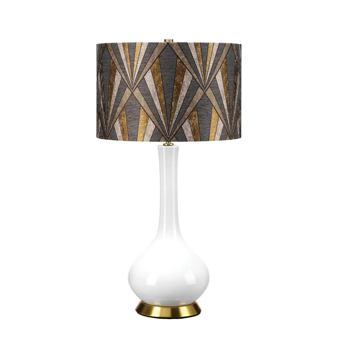 Elstead Lighting Milo Tischleuchte 1-Light Messing Weiß Stoffschirm gemustert graubraun 69cm