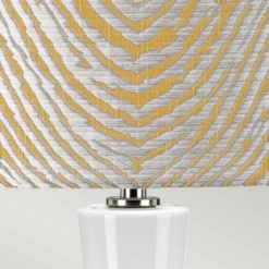 Elstead Lighting Milo Tischleuchte 1-Light Nickel Weiß Stoffschirm gemustert gelb 69cm