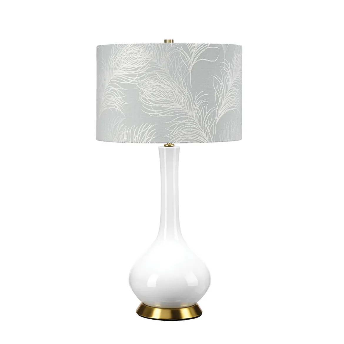 Elstead Lighting Milo Tischleuchte 1-Light Messing Weiß Stoffschirm gemustert 69cm