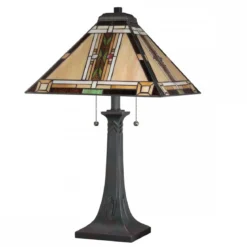 Elstead Lighting Navajo Tischleuchte 2 flammig im Tiffany-Stil Bronze mit Kunstglasschirm E27
