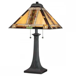 Elstead Lighting Navajo Tischleuchte 2 flammig im Tiffany-Stil Bronze mit Kunstglasschirm E27