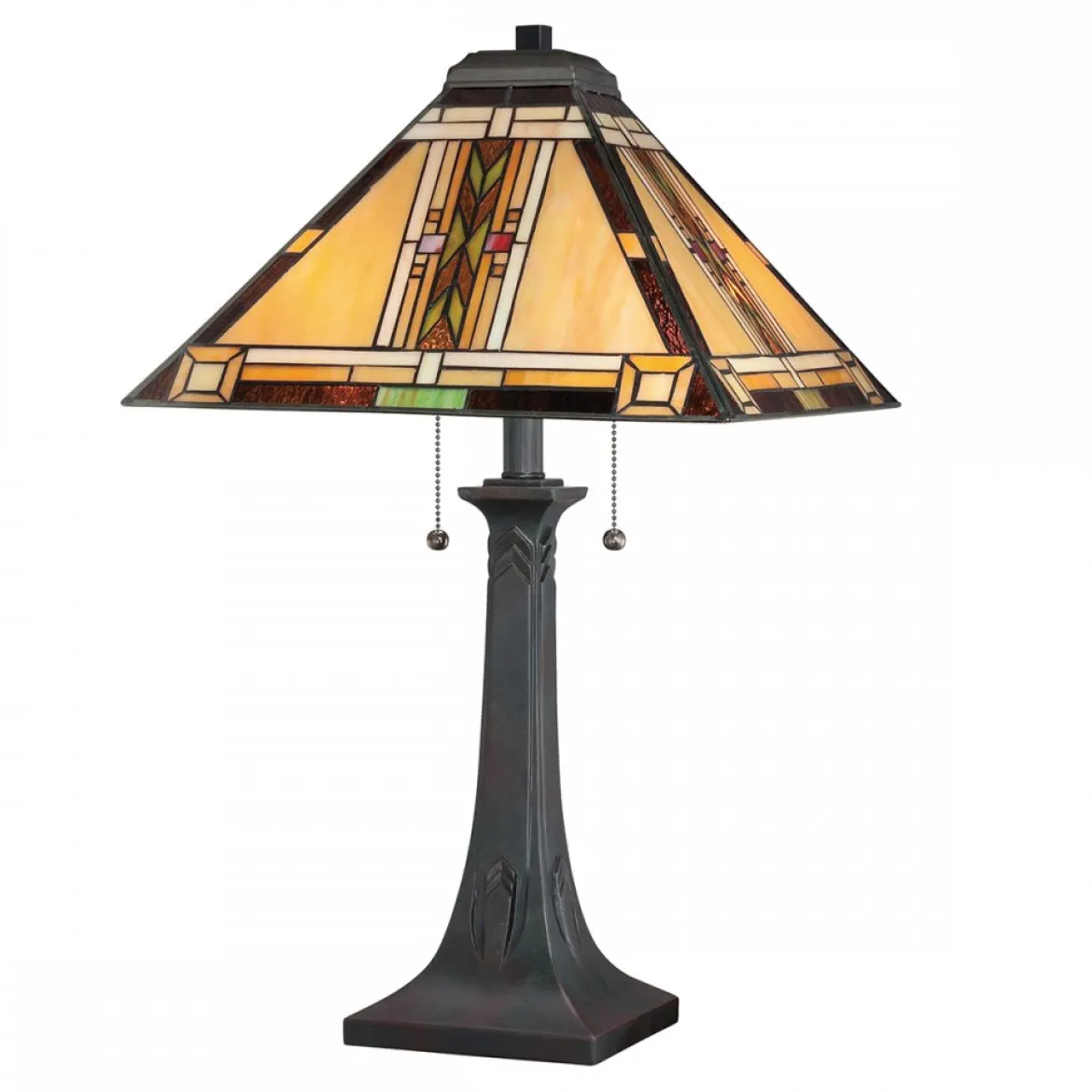 Elstead Lighting Navajo Tischleuchte 2 flammig im Tiffany-Stil Bronze mit Kunstglasschirm E27
