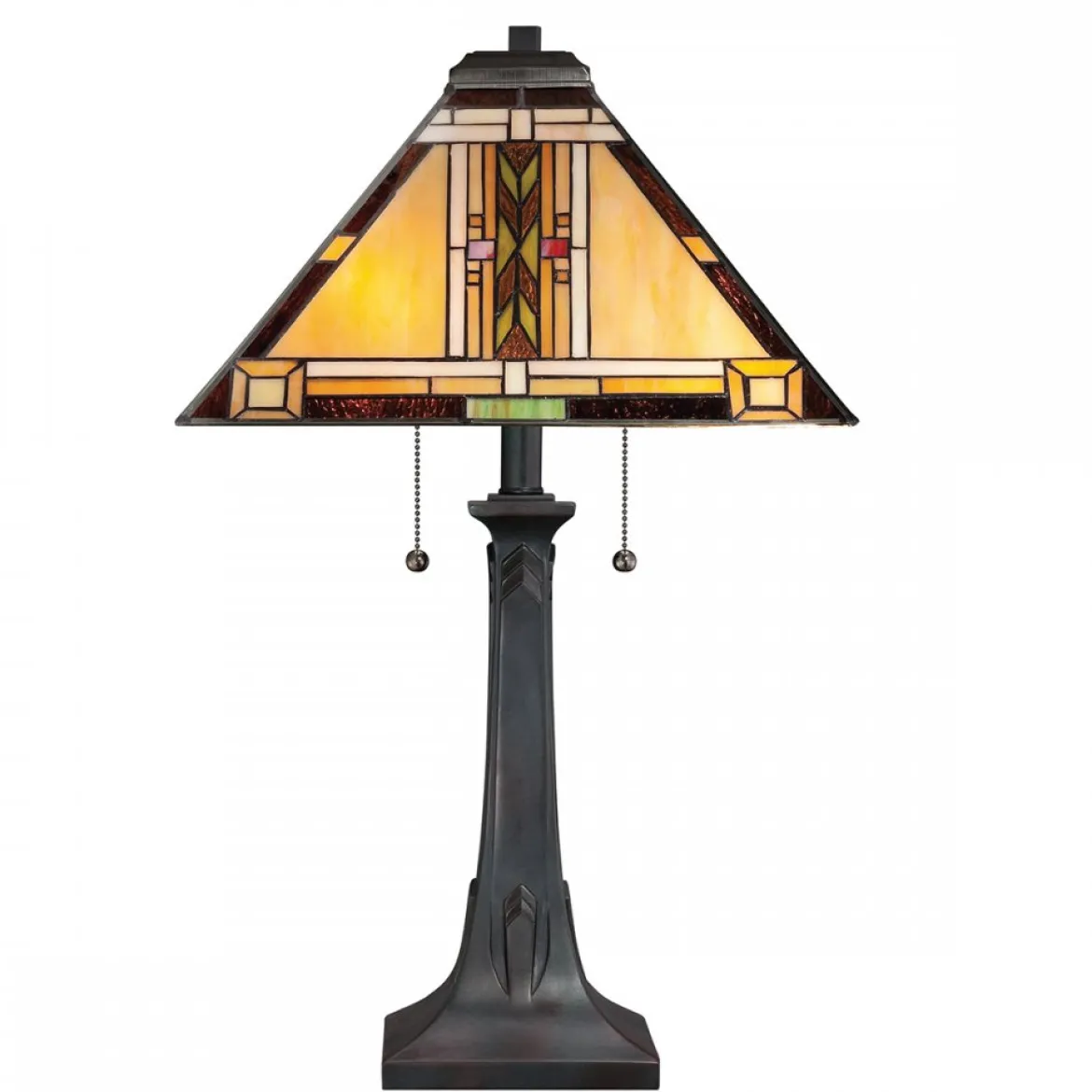 Elstead Lighting Navajo Tischleuchte 2 flammig im Tiffany-Stil Bronze mit Kunstglasschirm E27