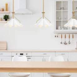 Elstead Lighting Pendelleuchte Mejia 1-flammig Messing weiß E27