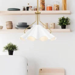 Elstead Lighting Pendelleuchte Mejia 1-flammig Messing weiß E27