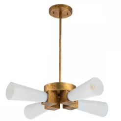Elstead Lighting Pendel- oder Deckenleuchte Kristy 4-flammig Antik Gold Opalglas