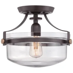 Elstead Lighting Penn Station Deckenleuchte Semi-Flush 1-Light Bronze Glas 33cm E27
