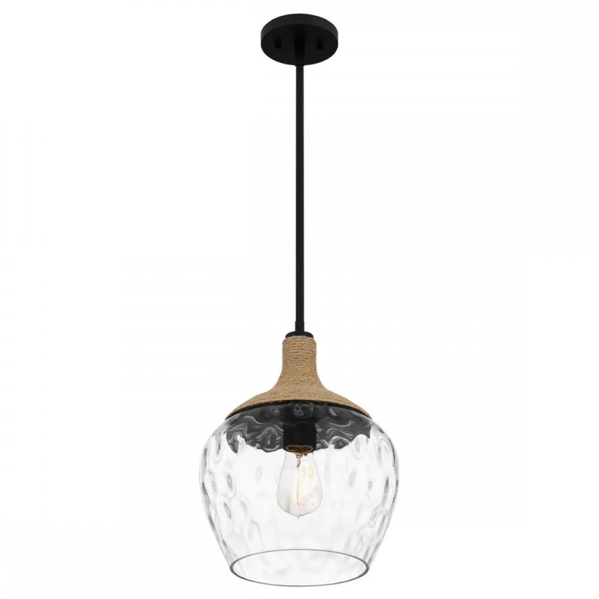 Elstead Lighting Royer Pendelleuchte Schwarz Schirm Glas Naturseil