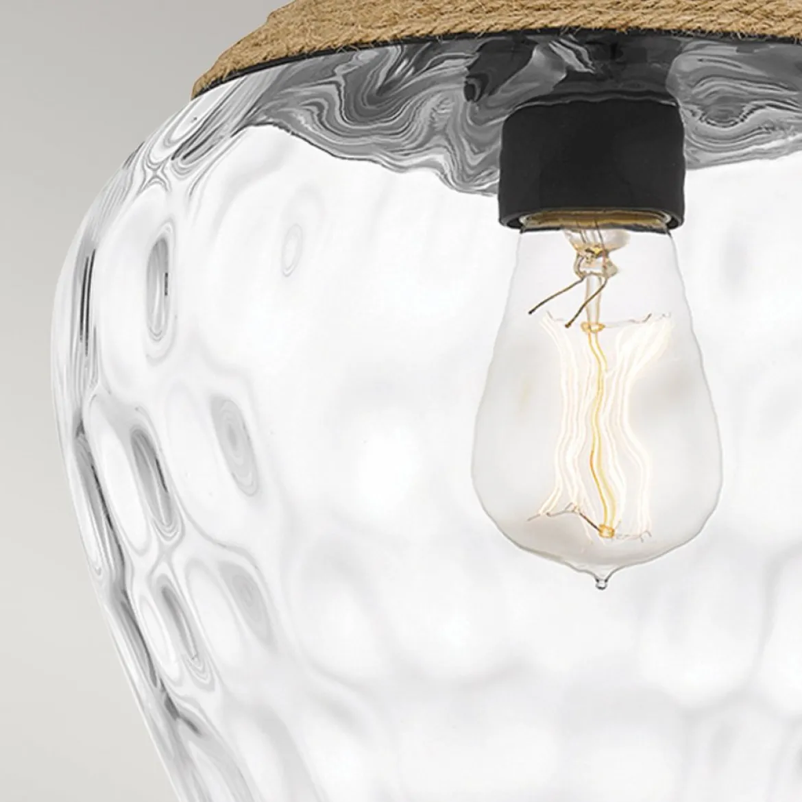 Elstead Lighting Royer Pendelleuchte Schwarz Schirm Glas Naturseil
