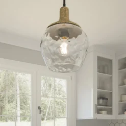 Elstead Lighting Royer Pendelleuchte Schwarz Schirm Glas Naturseil