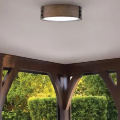 Elstead Lighting Sawyer Deckenleuchte Sequoia Holzoptik Rost-Eisen-Akzenten 38cm