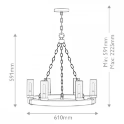 Elstead Lighting Sawyer Pendelleuchte 6-flammig Sequoia-Holzoptik Rost-Eisen-Akzenten