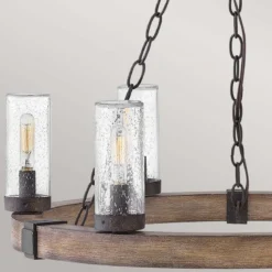 Elstead Lighting Sawyer Pendelleuchte 6-flammig Sequoia-Holzoptik Rost-Eisen-Akzenten
